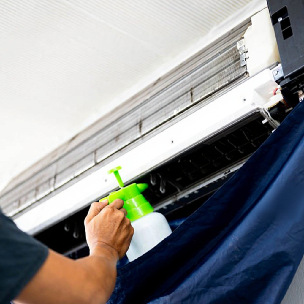 AC split unit bio cleaning solution prespray performed by AIRCON WASH PRO Cyprus